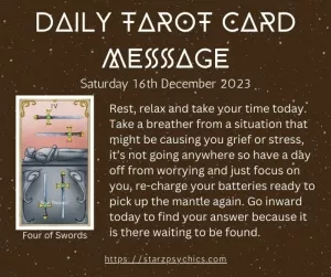 Daily Tarot Card Message Saturday 16th December 2023