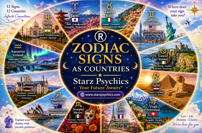 Zodiac Signs as Countries: Discover the Spiritual Connection Between Your Sign and the World — Starz Psychics spiritual blog, psychic article