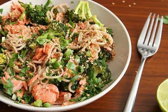 Soba Bowl w/ Tea-Poached Salmon & Roasted Broccoli